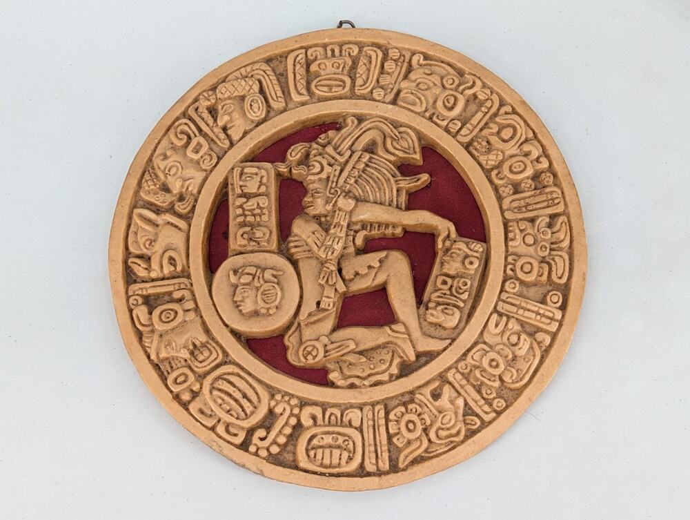 11" Aztec Wall Plaque Mexico Decorative Repro Chinkultic Disk Resin Vintage